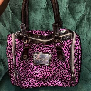 Rare Vintage Betseyville by Betsy Johnson Purple Leopard Print Satchel Handbag